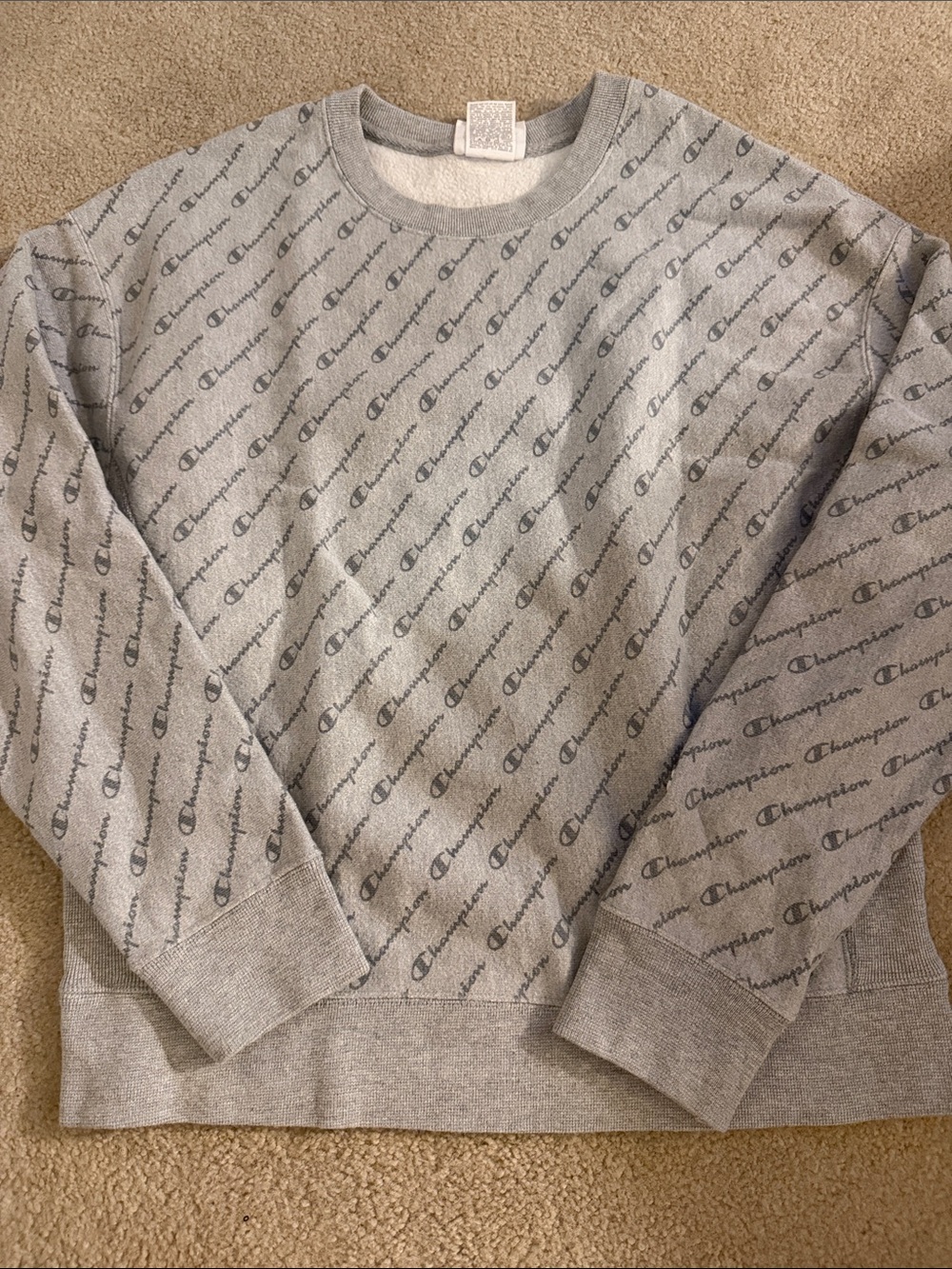 Champion Gray Allover Logo Crewneck Sweatshirt
